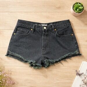 FRAME Denim Black Cutoff Shorts Distressed Raw Hem Size 27 Button Up High Rise